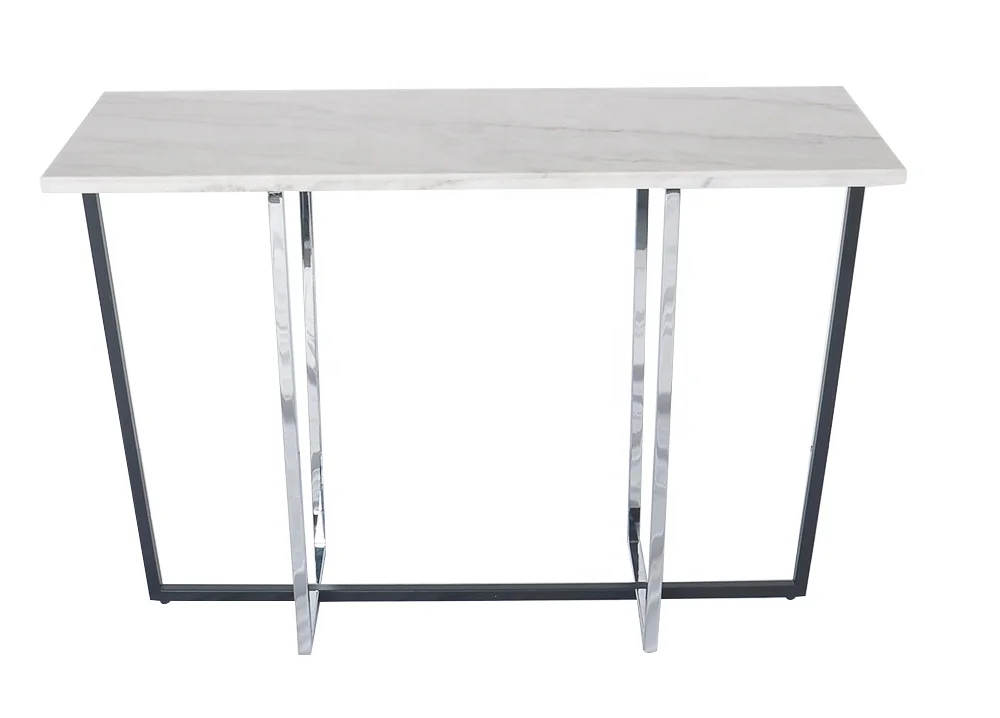 
Rectangle Chinese white marble metal frame simple console table 