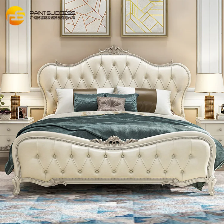 European solid wood bed 1.8 meters master bedroom furniture leather bed luxury carved Princess bed neoclassical