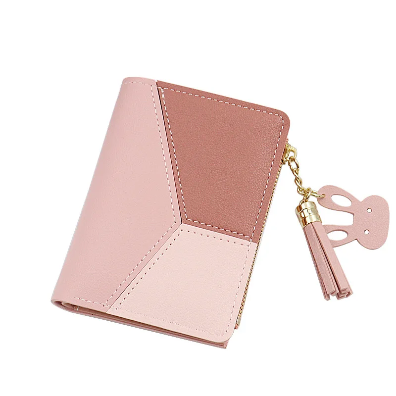 Trendy Cheap Coin Purse Ladies Brand PU Leather Patchwork Matching Colors Mini Pouch Key Holder Short Wallet
