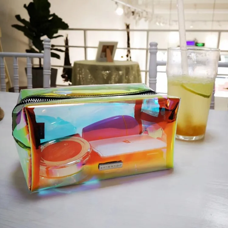 New women Fashion portable holographic laser colorful transparent PVC cosmetic bag