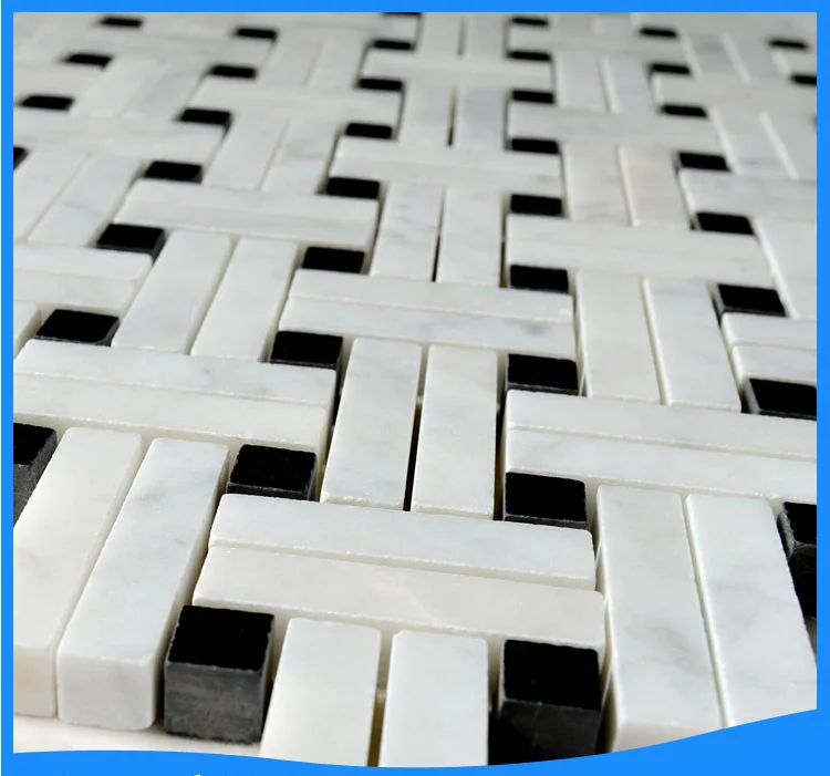 low price carrara white basketweave with black dots marble mosaic tile