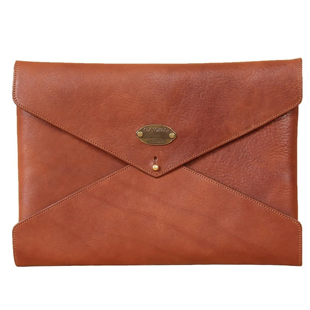 Zippered leather Document Holder with Interior Pocket for Tablet brown folder