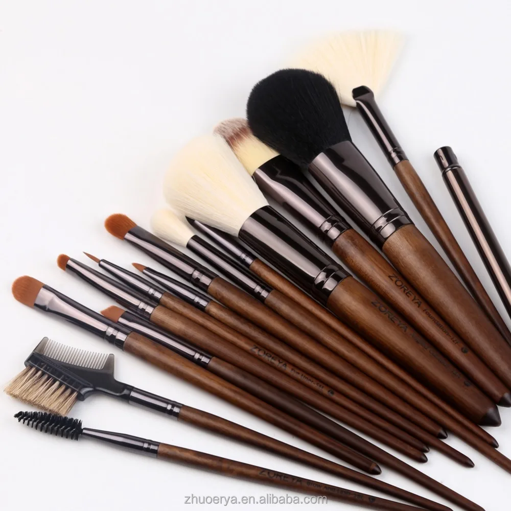 New Brown PU Leather Bag 15pcs Make up Brushes Private Label Makeup Brush Set 10 Sets Alluminum ISO9001:2008 Nylon