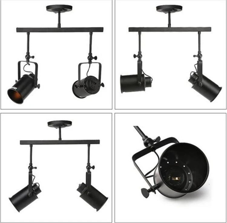 Wholesale Modern Style Black Iron Fitting E27 Track Lighting Rotary Ceiling Lamp for Restaurant Bar