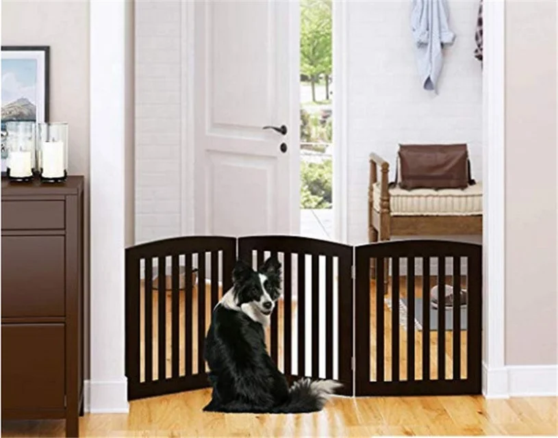 Wooden Freestanding Foldable Pet Gate for Dogs 24 inch 4 Panel Step Over Fence Dog Gate for The House Doorway Stairs Extra Wide