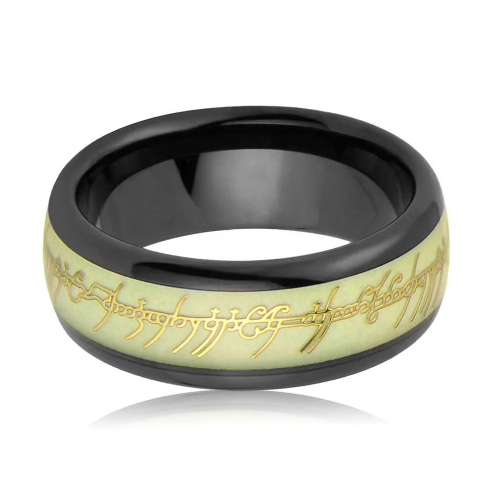 Green Fluorescent  Luminous Black Tungsten Wedding Ring Glow In the Dark