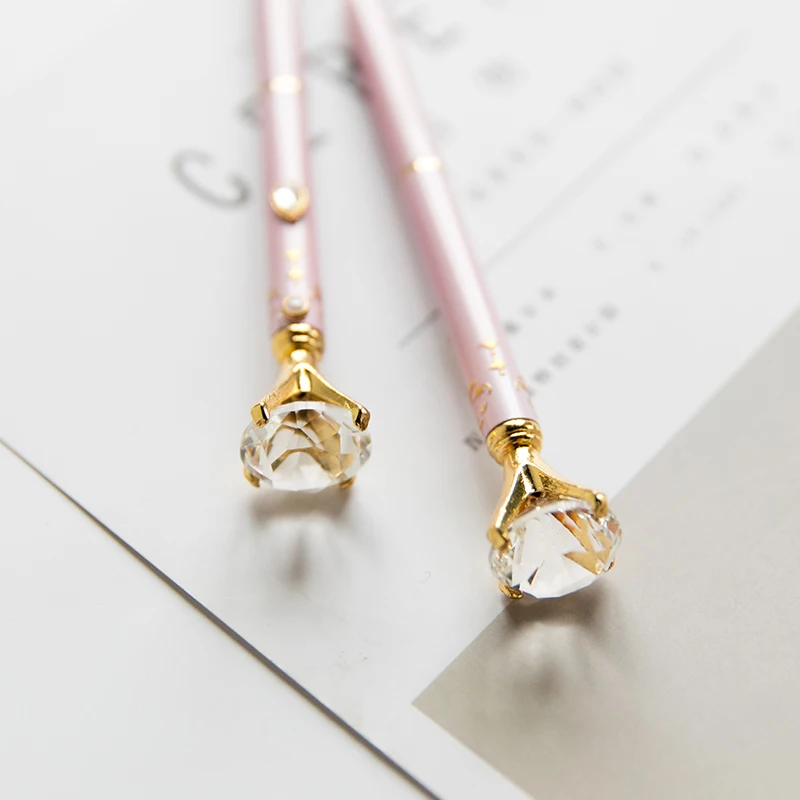 high quality kwaii korea stationery wholesale 0.7mm fancy pink cute diamond metal ballpoint pen