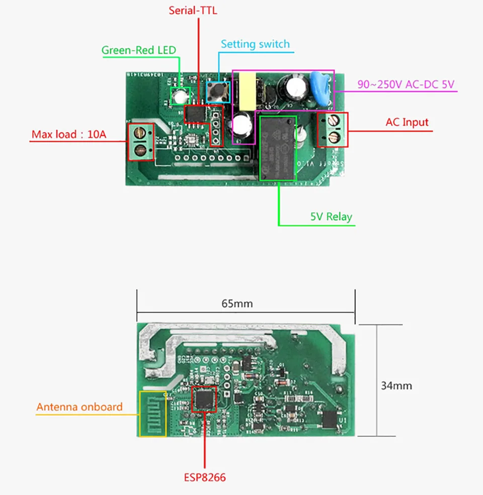  Умный выключатель Sonoff basic 10 А/2200 Вт