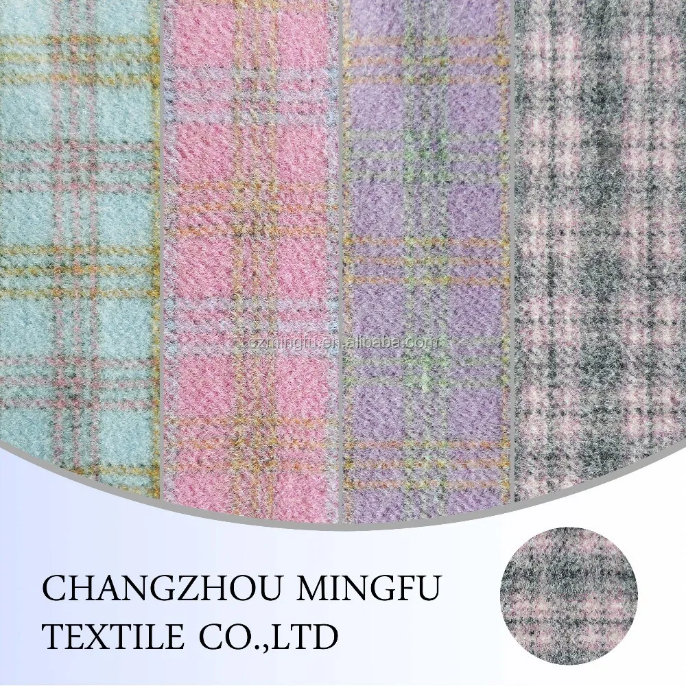 tartan check and plaid woolen fabric, overcoat wool tweed fabric for women,wool and viscose blend fabric