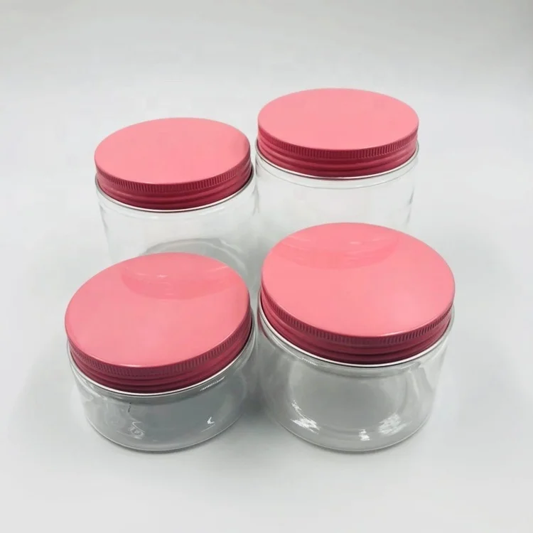 100g 150g 200g 250g 4oz clear plastic food grade cream jar with pink aluminum cap