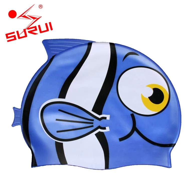 Логотип Силиконовые Забавная детская форма рыбы шапочка для плавания