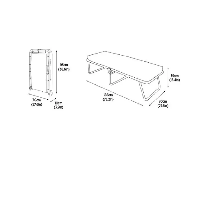 Single Black Fabric Folding Bed with Breathable Airflow Mattress