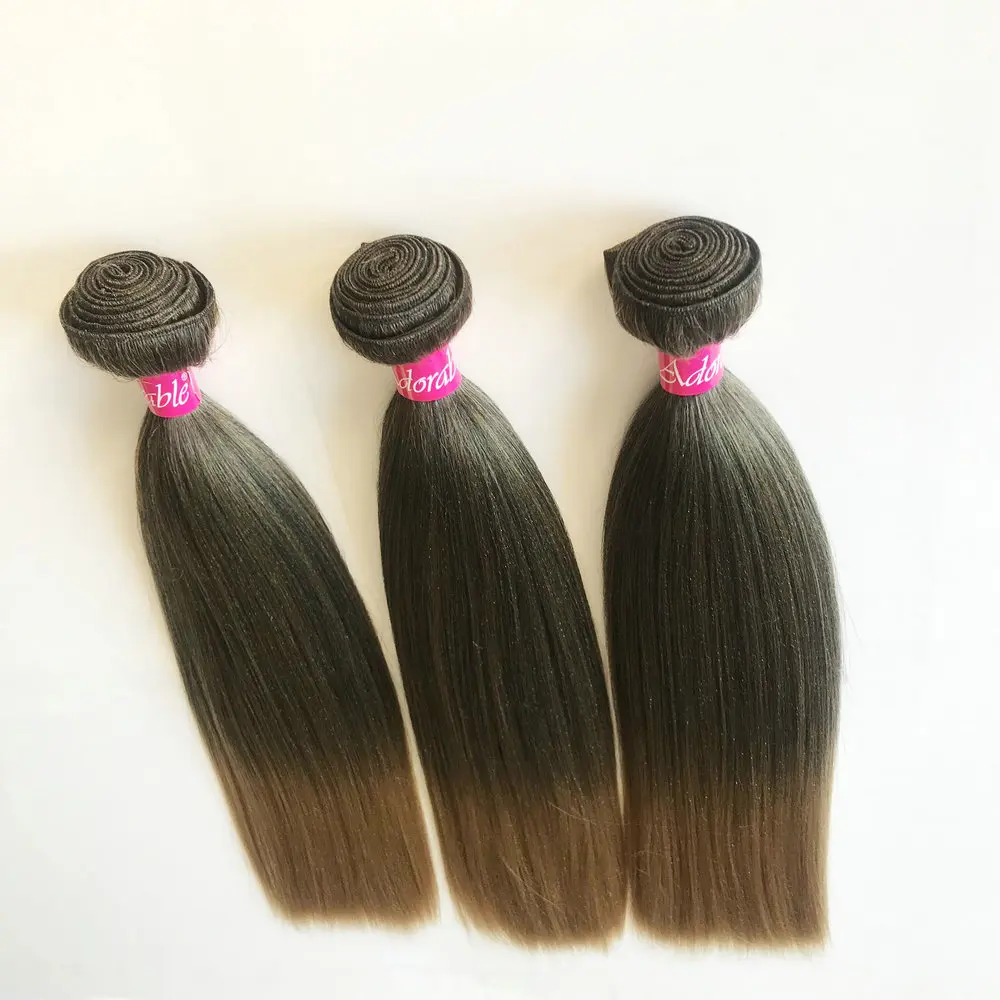 
factory prices heat resistant fiber mixed two tone color kinky straight yaki wave hair weave,synthetic semi hair weft T1b27 