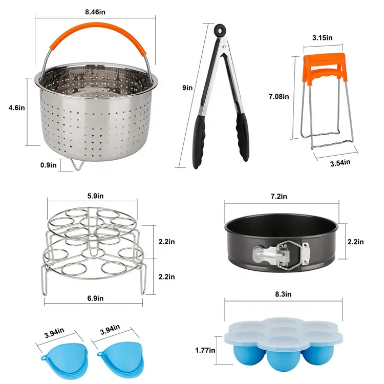 Набор аксессуаров для кастрюль мгновенного приготовления, подходит для 5,6,8Qt-с корзиной для отпаривания овощей, антипригарная сковорода Springform, полка для отпаривания яиц,