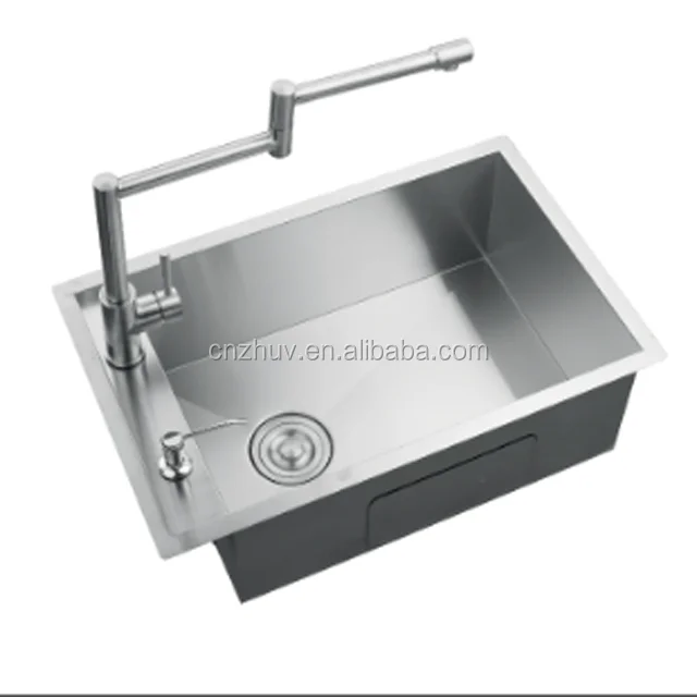 Handmade Single Bowl Brushed Above Counter Round Angle Kitchen Stainless Steel Sink