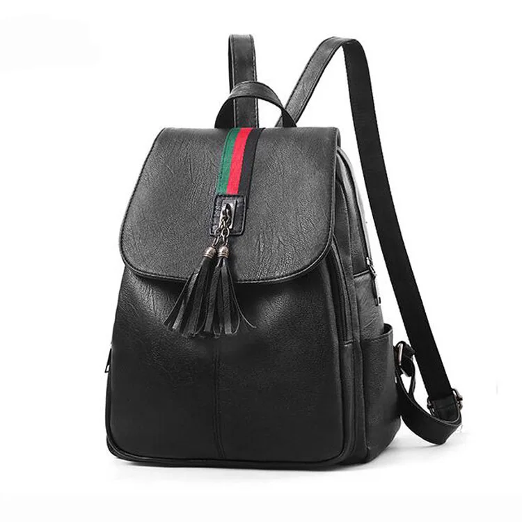 2018 Fashion Woman Bag Backpack Chinese Women Stylish Black PU Leather Backpacks