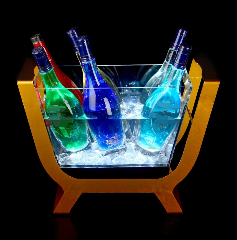 LED lighting golden chargeable champagne rectangular luminous acrylic ice bucket