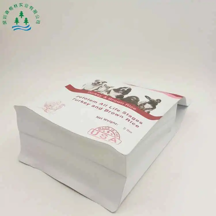 New product custom pattern printed kraft paper ziplock flat bottom pet food bag
