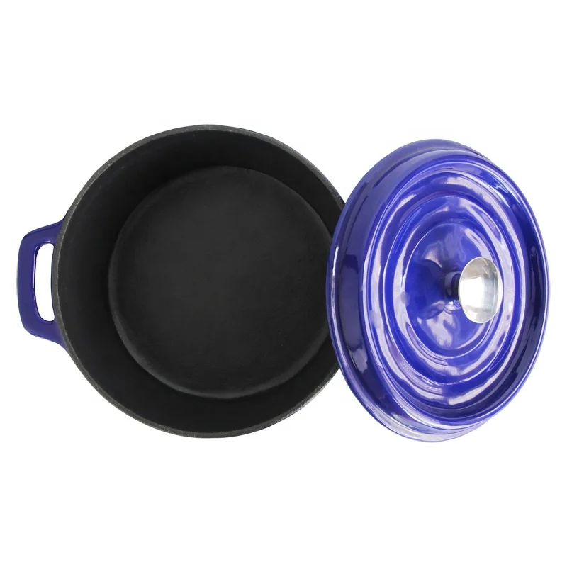 Голубая эмалированная круглая чугунная голландская кастрюля для духовки 24 см