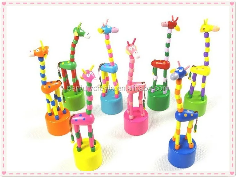 giraffe animal Pop-up Wooden push puppets button toys