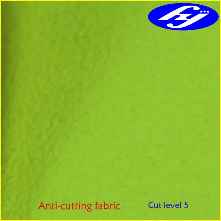 EN 388 cut level 5 plain weaving Kevlar fiber cloth with yellow color fluorescent PU coating