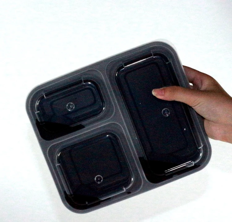 Fresh Food Lunch Box Plastic lid Microwave Safe Meal Prep Glass Food Container Storage with 3 Compartments