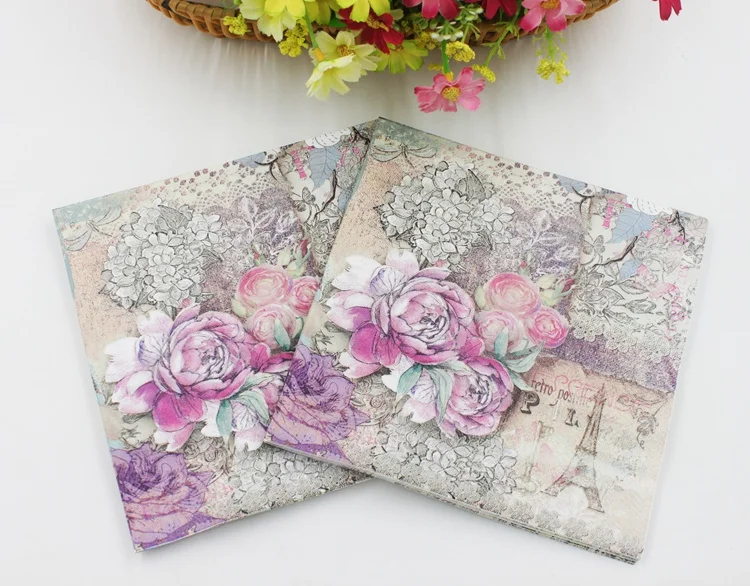 Tower Paper Napkins Rose Festive & Party Tissue Floral Decoration Guardanapo 33cm*33cm