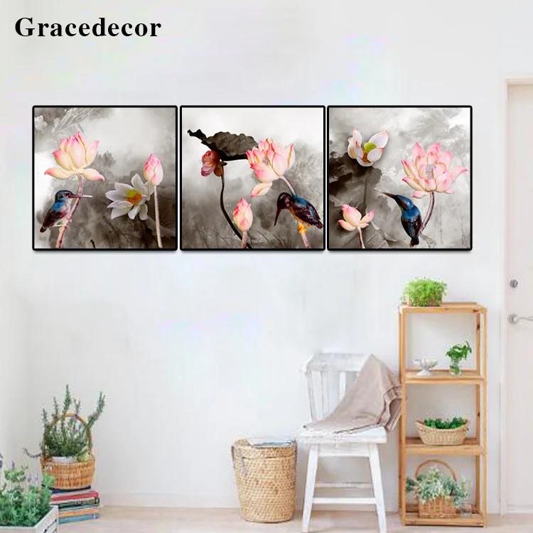 Factory Price Lotus Photo 3D Wall Mural Oil Painting By Numbers Kits Wholesale