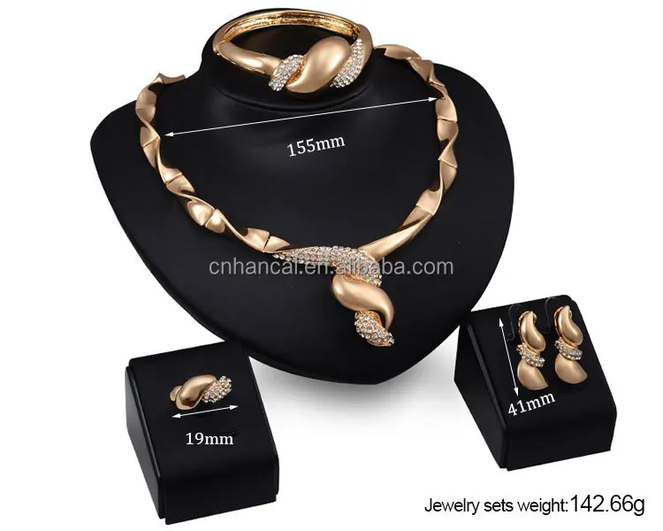Simple Crystal Ball Bridal Jewelry Sets Dubai Gold Color Plated fashion Wedding Jewelry Necklace Bracelet Earrings Ring Sets