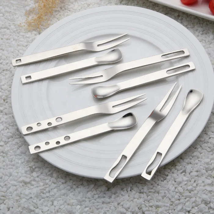 Cute mini hanging stainless steel cutlery set cafe spoon cake fruit fork with holes