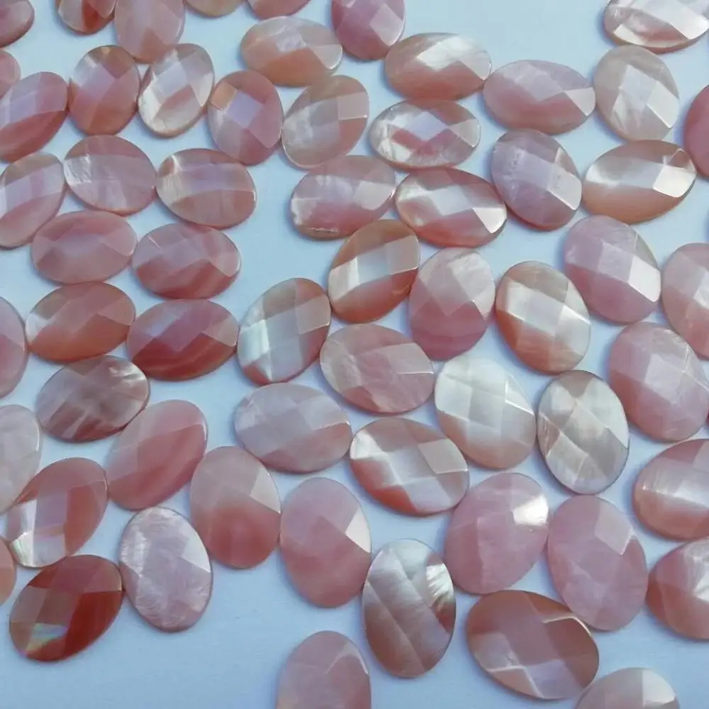 Natural Pink Mother of Pearl Faceted Oval Cabochon, Gemstone Cabochon beads Pearl