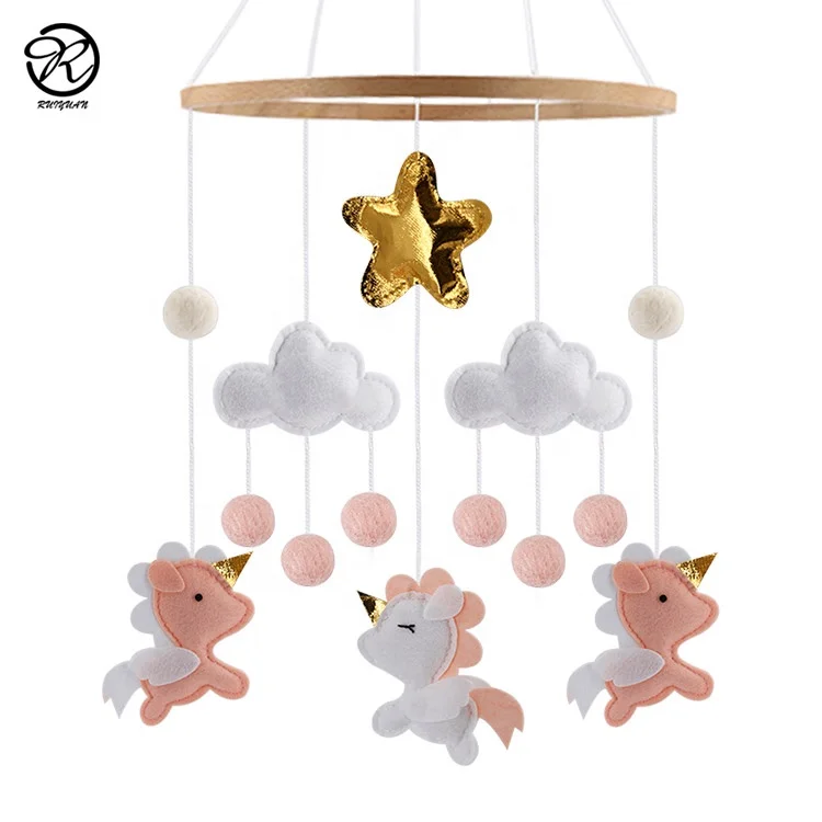 
2019 Handcrafted Baby Crib Mobile Unicorn Baby Mobile Hanger Nursery Room Decor Hanging Star & Cloud 