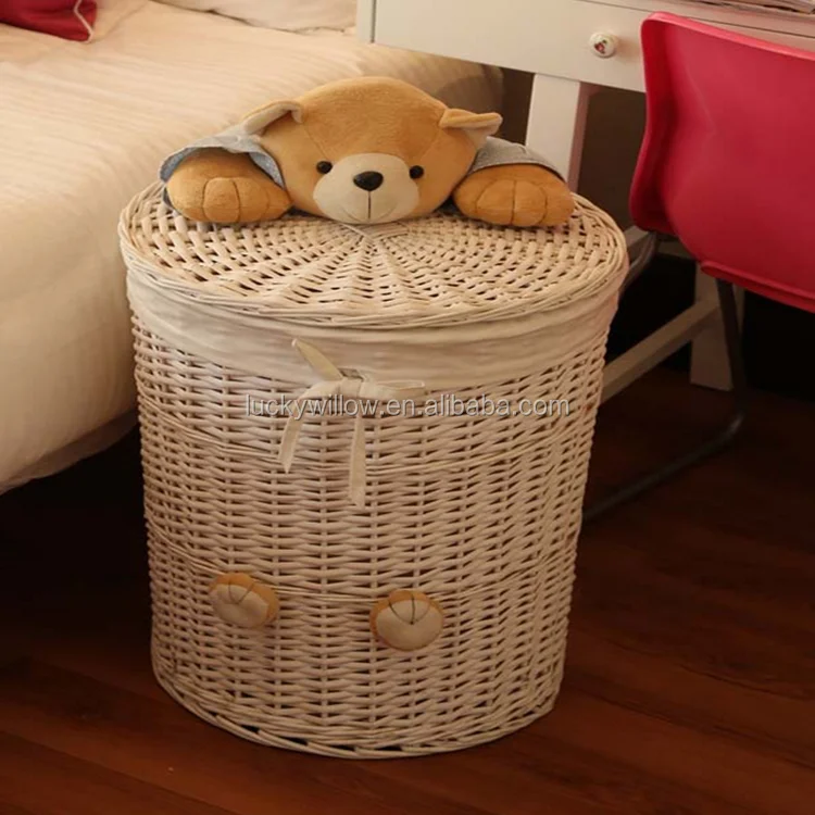 white rattan customized wicker laundry basket