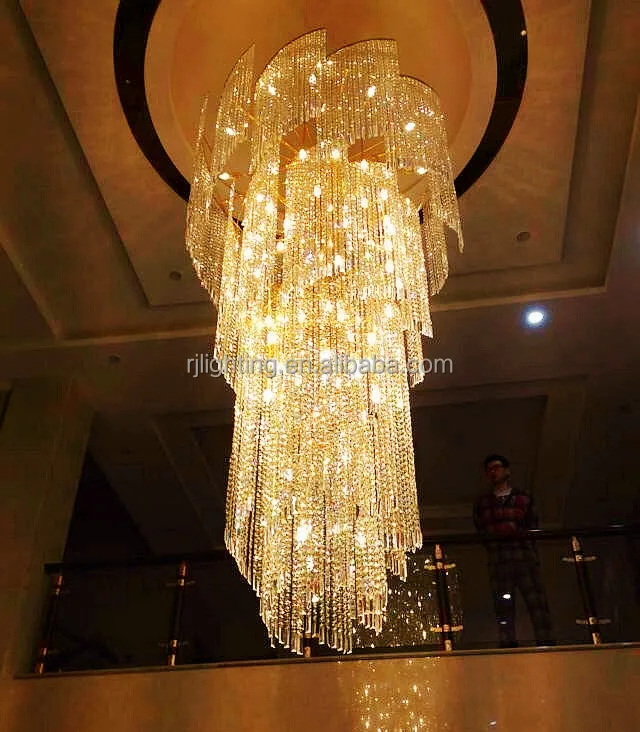 Zhongshan Factory Supplier Luxury Hotel Long Crystal Pendant Light Modern Chandelier For High Ceilings