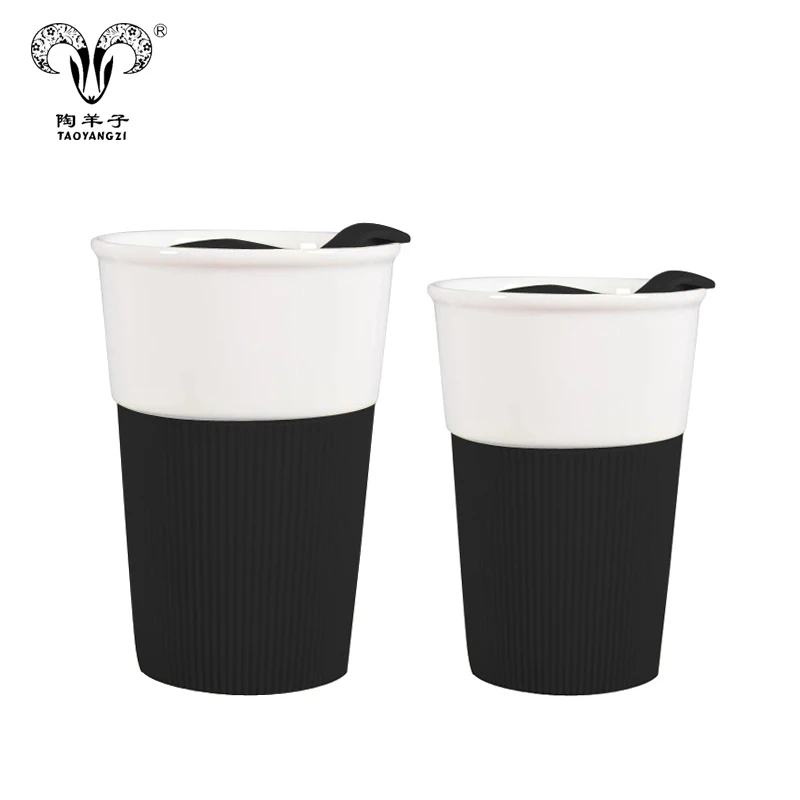hot sale Ceramic mug with silicone lid and sleeve travel cup