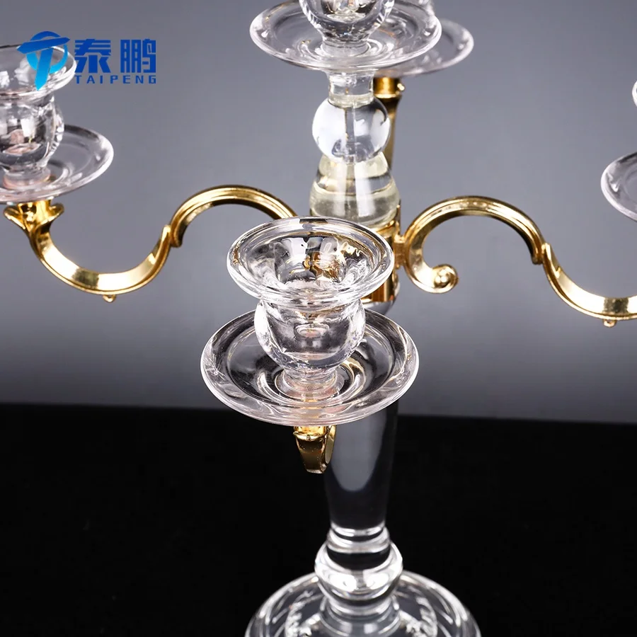 
Luxurious exquisite gold 5 arm crystal votive candelabra for wedding centerpiece 
