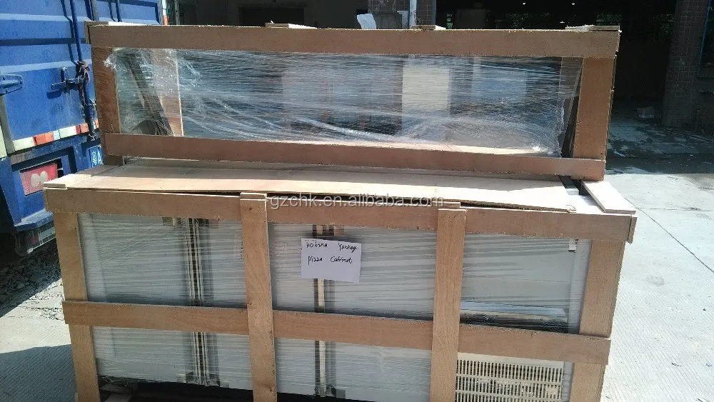 2 door pizza refrigerator with GN pan above and glass cover /Pizza cold working table