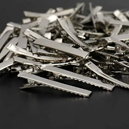 Silver Alligator Hair Clip Flat Top Teeth Single Prong Metal Clips Hairbow Accessory