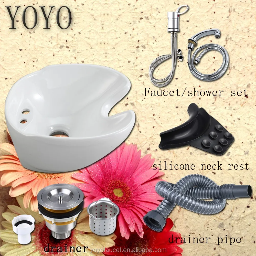 hair salon shampoo ceramic basin with water faucet of salon furniture in china wholesale