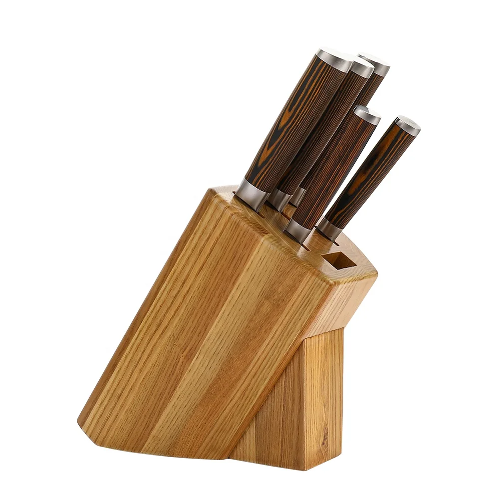 
Heavy weight rubber wood kitchen knife block stander holder storage for kitchen knives set 