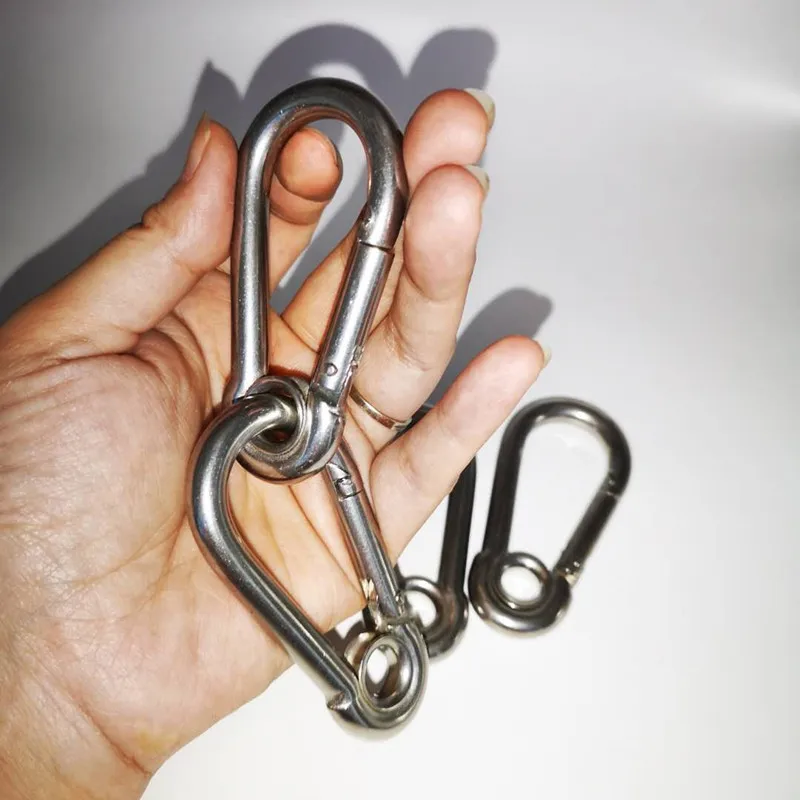 M8 Silver 304 Stainless Steel Carabiner Spring Camping Climbing Secure Lock Snap Hook Eyelet Link