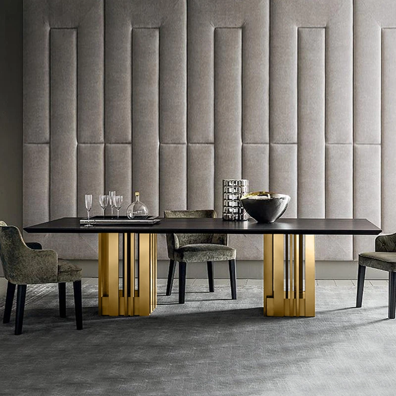Luxury Italian furniture stainless steel wooden gold dining table