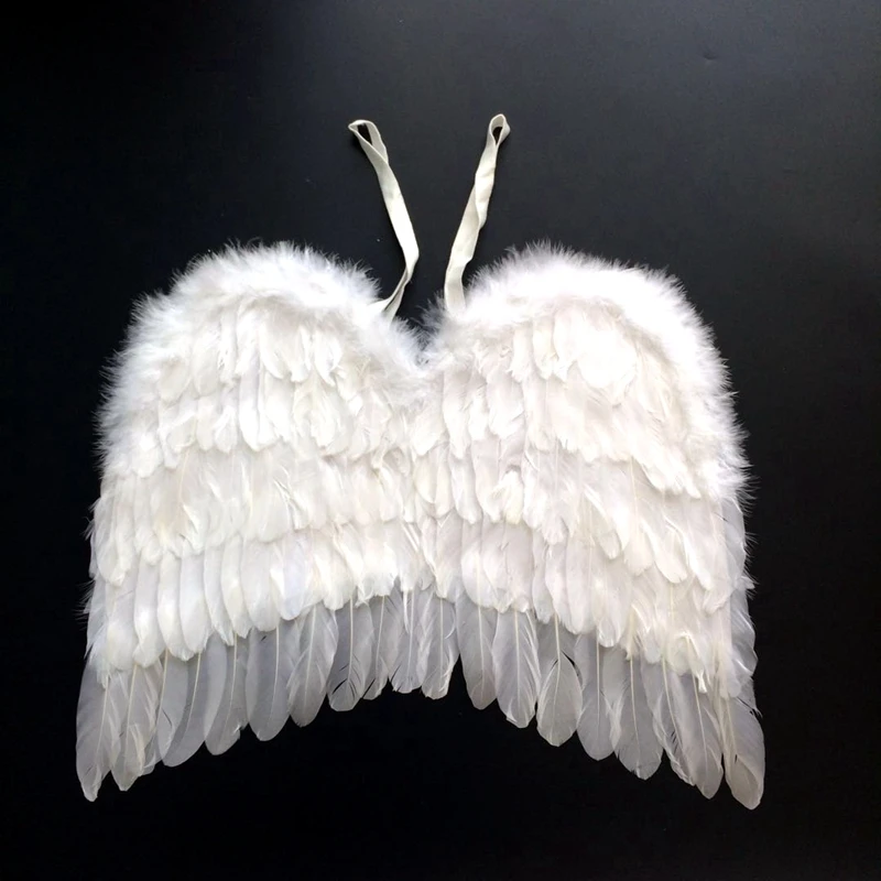 Wholesale new design handmade children white feather angel wings   feather wings for halloween, christmas