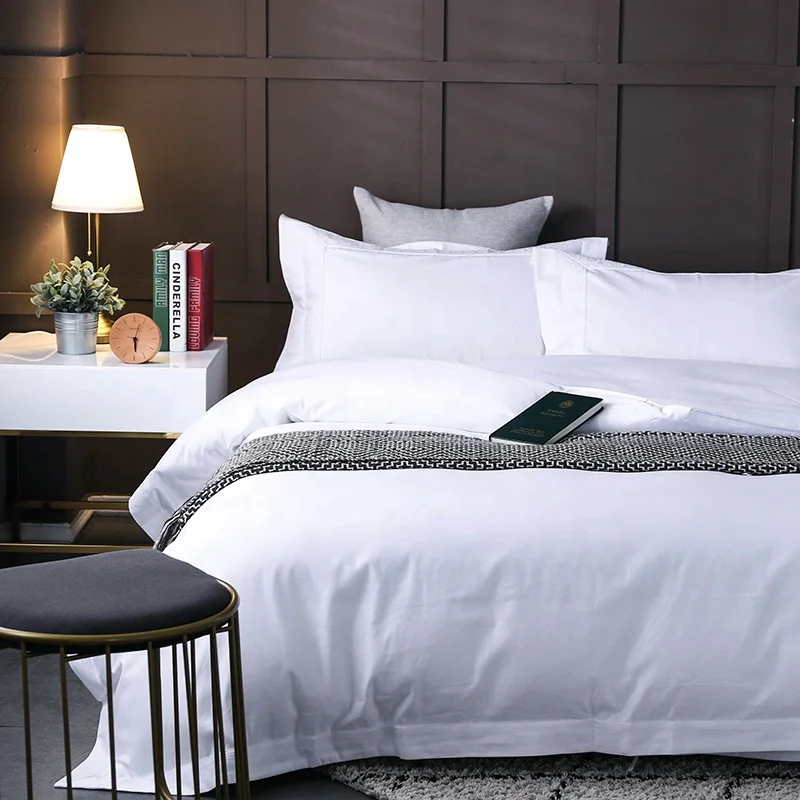 Wholesale 5 star hotel linen bed sheet set luxury hotel bedding 100 cotton duvet cover with embroidery