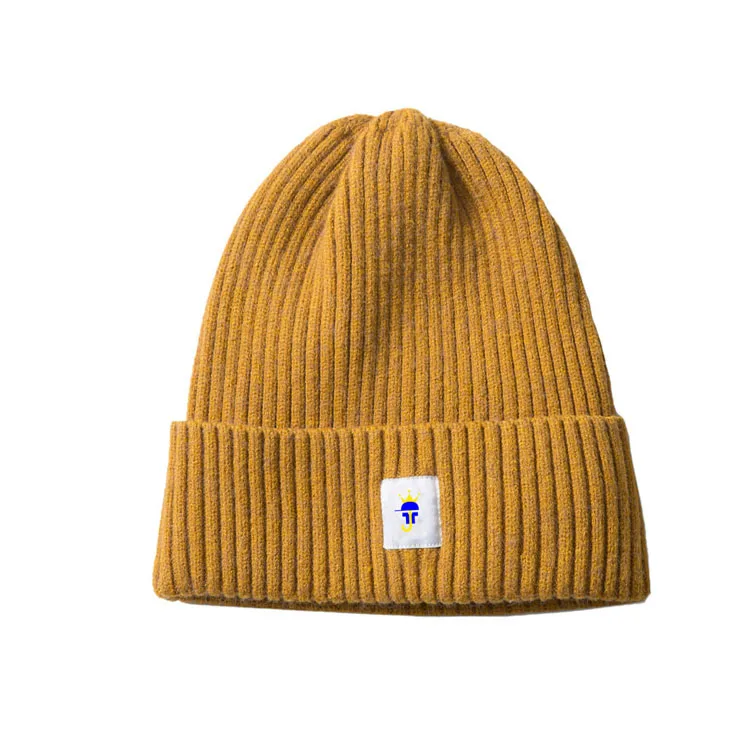 Wholesale ribbed cashmere beanie hat with woven label