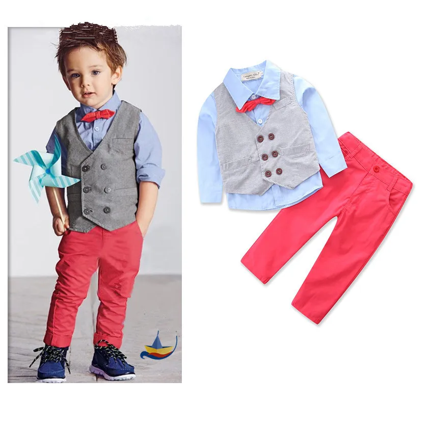 
New style spring autumn red tie 3pcs boy clothing set 2018 fashion trendy high quality baby boy clothes suits wholesale 