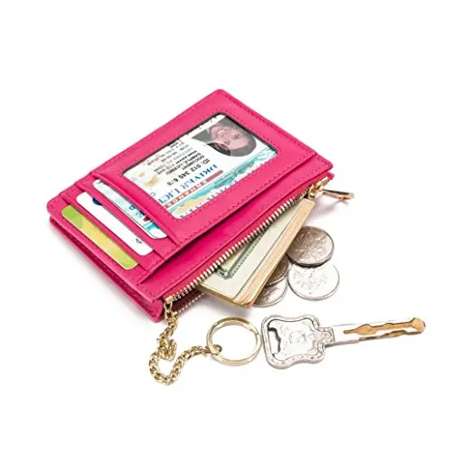 Coin Purse Coin Pouch For Pocket Purse Zip Credit Card Holder with ID Window Keychain RFID Blocking