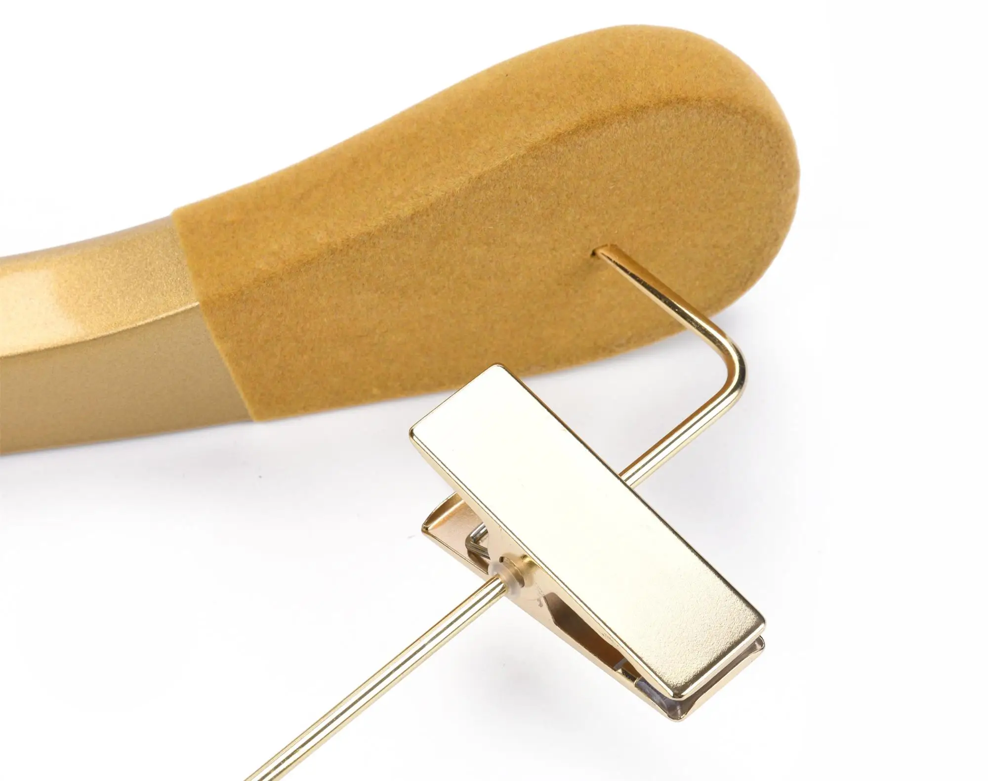 High Quality Shiny Gold Customized Garment Wooden Clothes Coat Flocked Hanger
