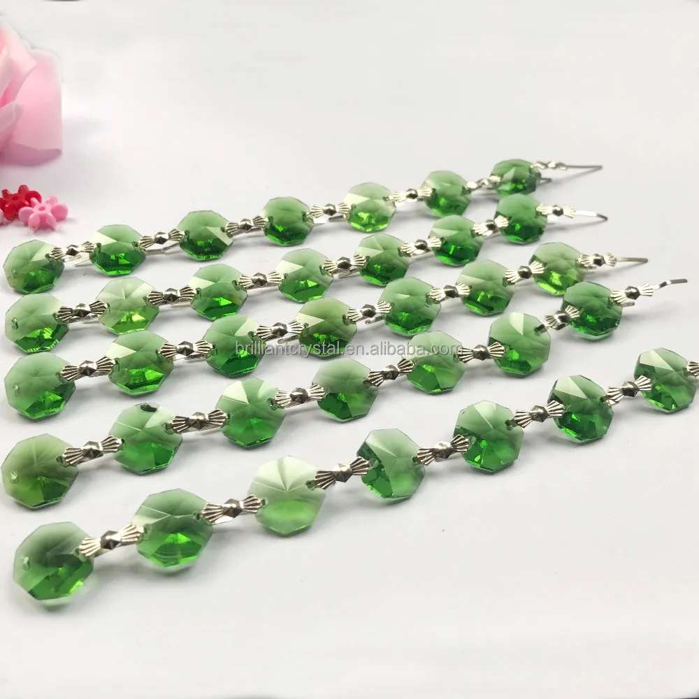 14mm green Crystal Octagon Beads Strands garlandHanging Ornament for Tree Garlands Wedding Christmas Decoration