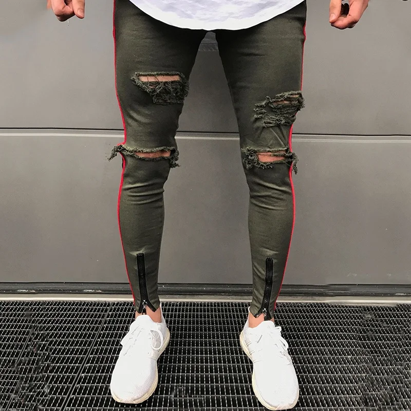 
New Style Hip Hop Men Black Slim Distressed Boys Skinny Jeans 
